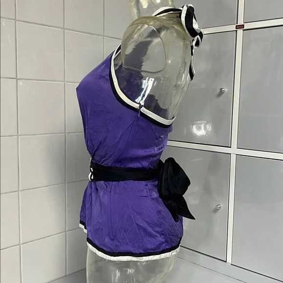 Bebe 2008 Silky Purple Peplum Deep Plunge Halter XS - Picture 8 of 16